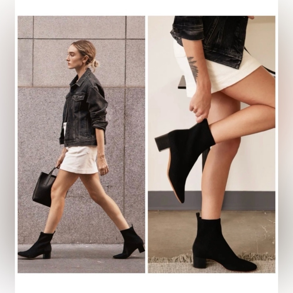 Joie x Revolve Neely Black Knit Stretchy Block Heel Sock Ankle Boots Booties 7.5